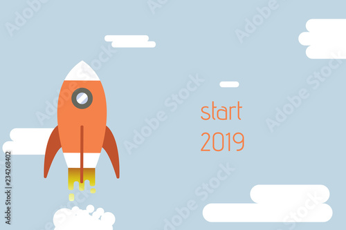Grußkarte Start 2019 mit durchstartender Rakete