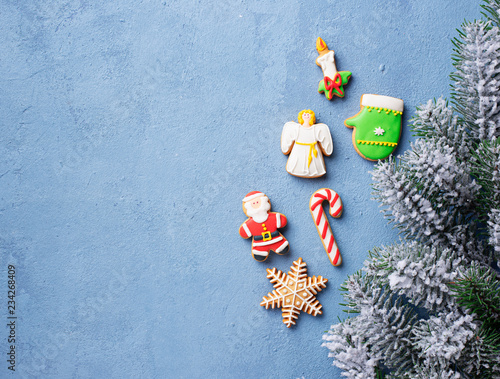 Christmas gingerbread cookies. Festive background © Yulia Furman