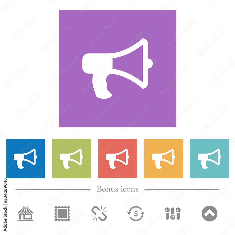 Megaphone flat white icons in square backgrounds Megaphone flat white icons in square backgrounds