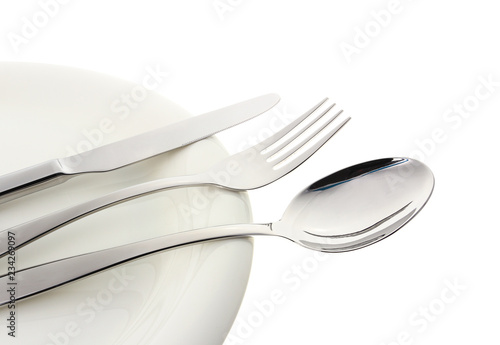 Spoon knife and fork with plate