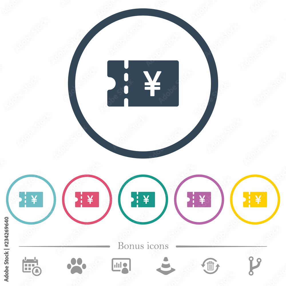 Japanese Yen discount coupon flat color icons in round outlines Japanese Yen discount coupon flat color icons in round outlines