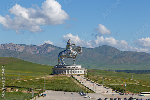 Equestrian statue of Genghis Khan in sunny weather. Mongolia, Ulaanbaatar photo