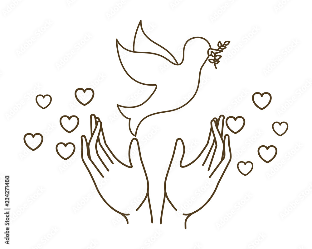 Naklejka premium dove of peace with open hands avatar character