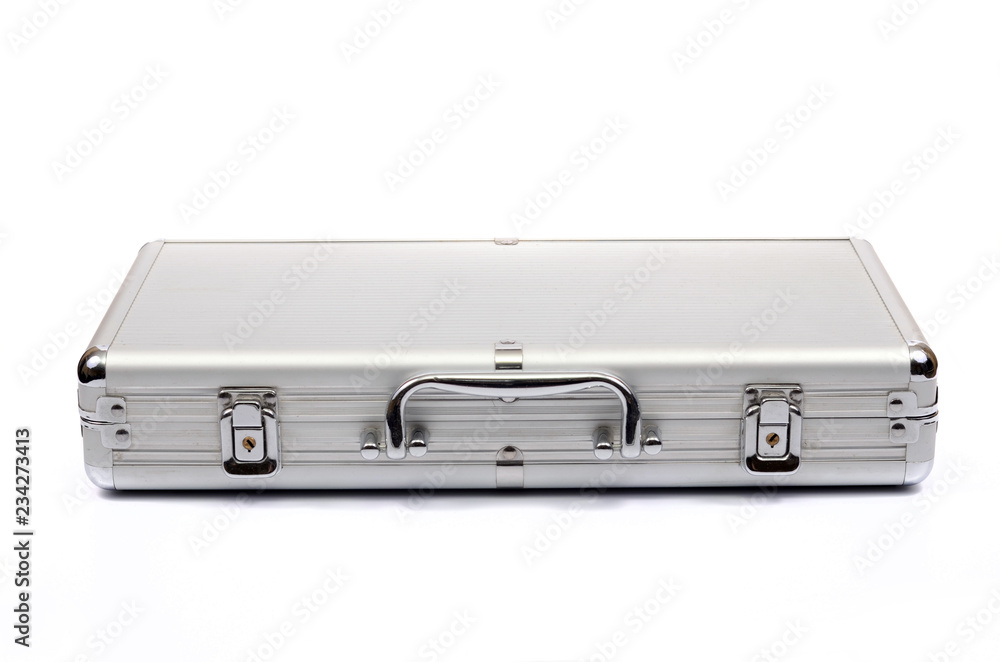 Metallic suitcase on white background, metalic briefcase Metallic suitcase on white background, metalic briefcase