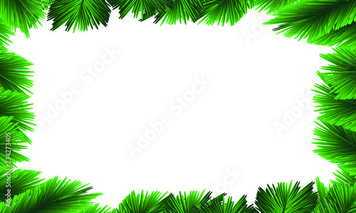 Festive Xmas border of green pine branch, frame for text greetings for the New Year and Christmas, vector