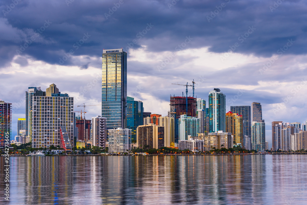 Miami, Florida, USA Biscayne Bay Skyline