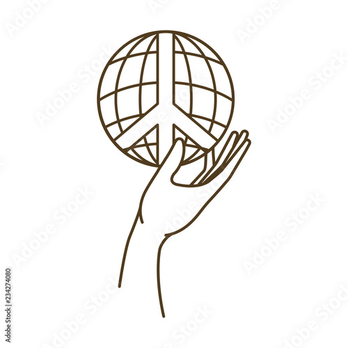 earth globe with peace and love symbol and hand © grgroup