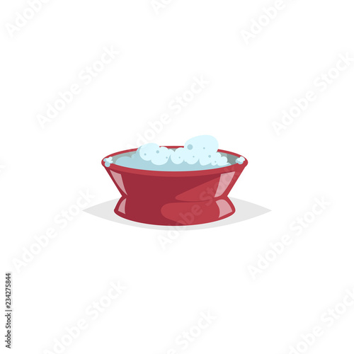 Beard care jar with shaving cream. Red bottle with foam. Shaving accessory. Cartoon flat style. Vector illustration isolated on white background.