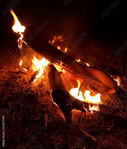 Burning fire at night.