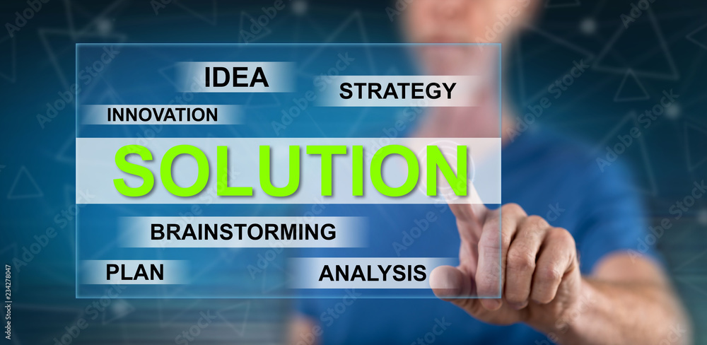 Man touching a solution concept Man touching a solution concept