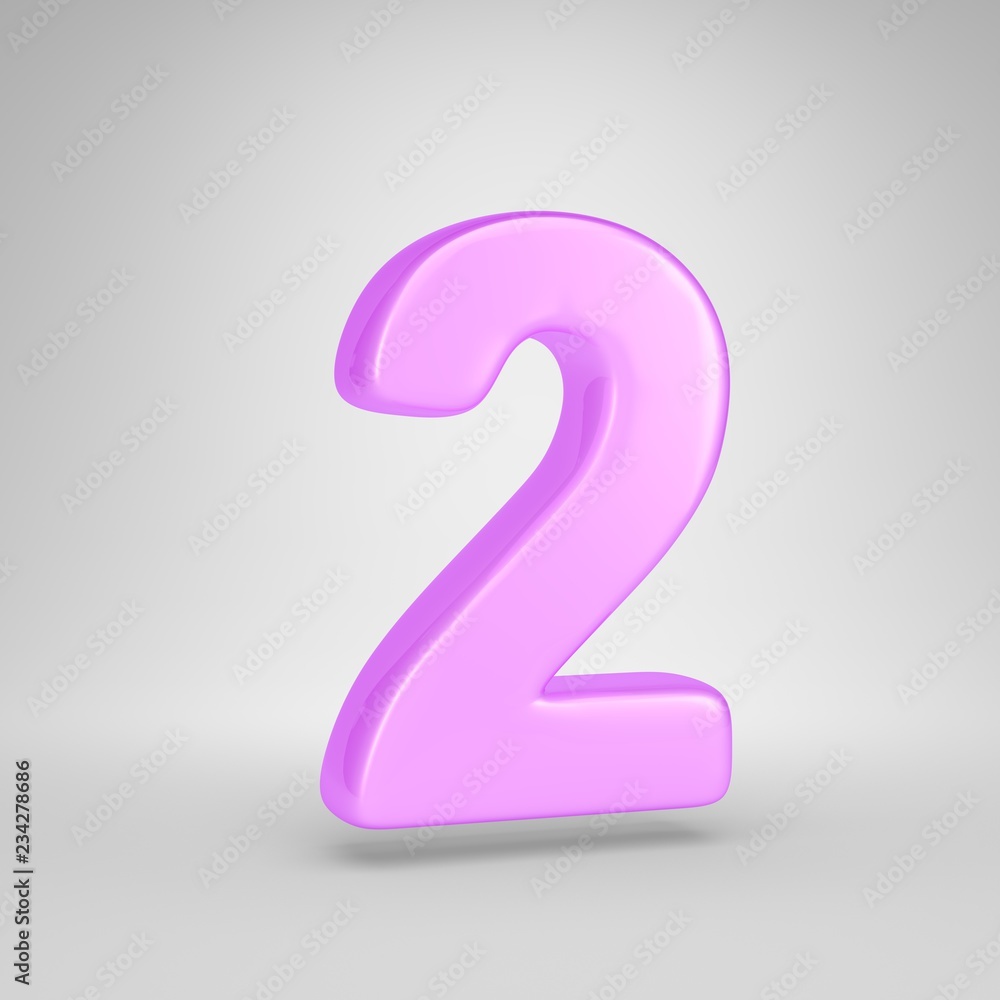 Glossy pink bubble gum number 2 isolated on white background Glossy pink bubble gum number 2 isolated on white background