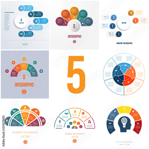 Universal templates elements Infographics conceptual cyclic processes for 5 positions possible to use for workflow, banner, diagram, web designs