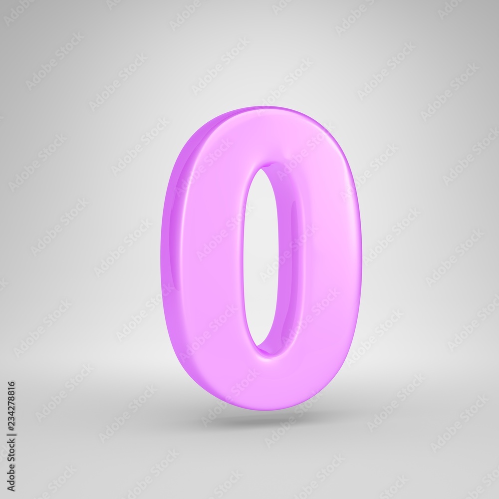 Glossy pink bubble gum number 0 isolated on white background Glossy pink bubble gum number 0 isolated on white background
