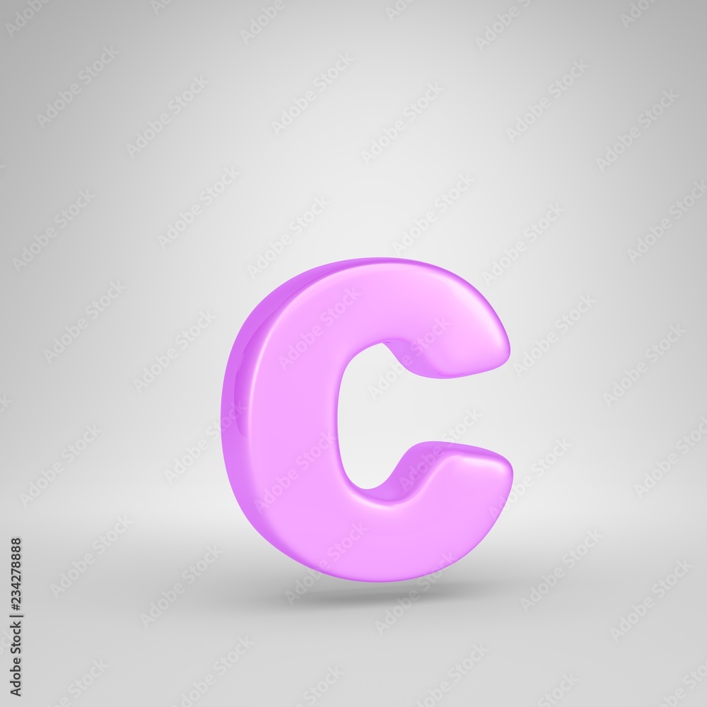 Glossy pink bubble gum letter C lowercase isolated on white background Glossy pink bubble gum letter C lowercase isolated on white background