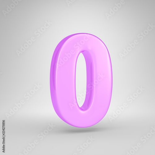 Glossy pink bubble gum number 0 isolated on white background