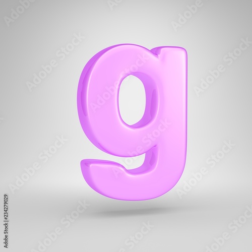Glossy pink bubble gum letter G lowercase isolated on white background