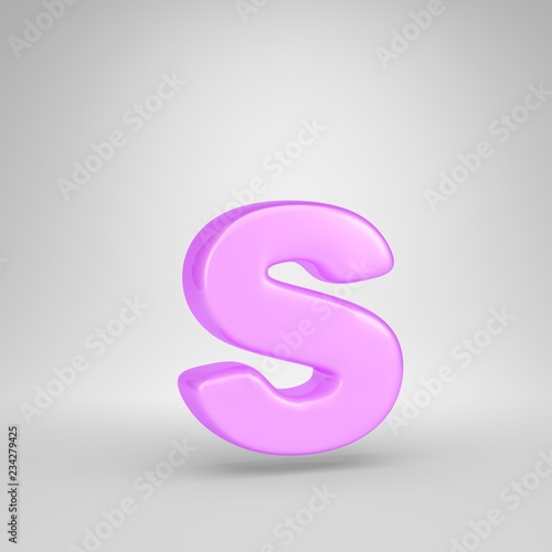 Glossy pink bubble gum letter S lowercase isolated on white background
