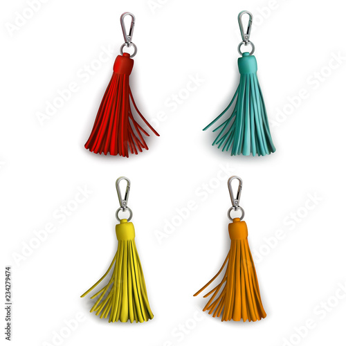 Fittings for women's handbag. Decorative pendant tassel. Red, mint, yellow, orange.
