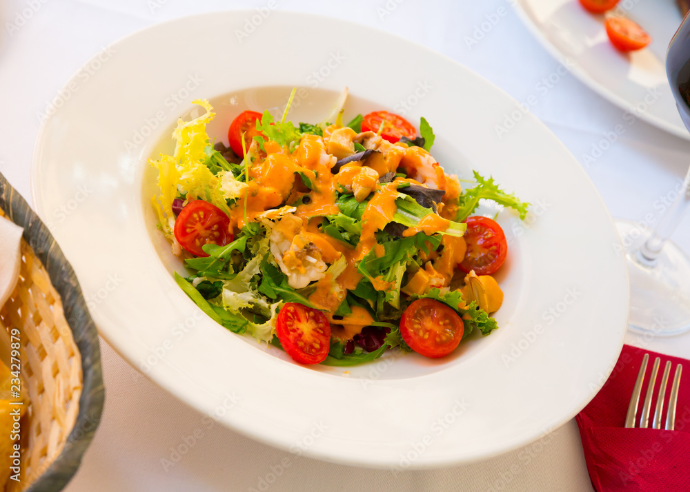 Appetizing sea salad with Seafood Cocktail
