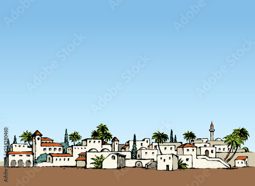 City in a desert. Vector drawing