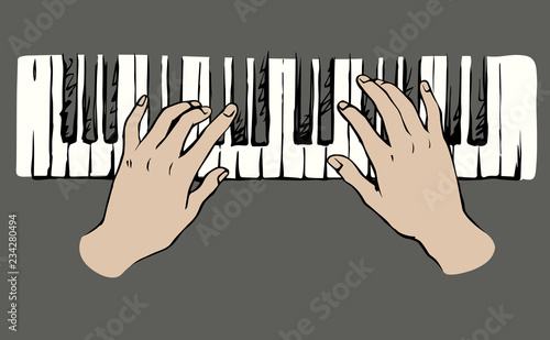 Hands on the keyboard. Vector drawing