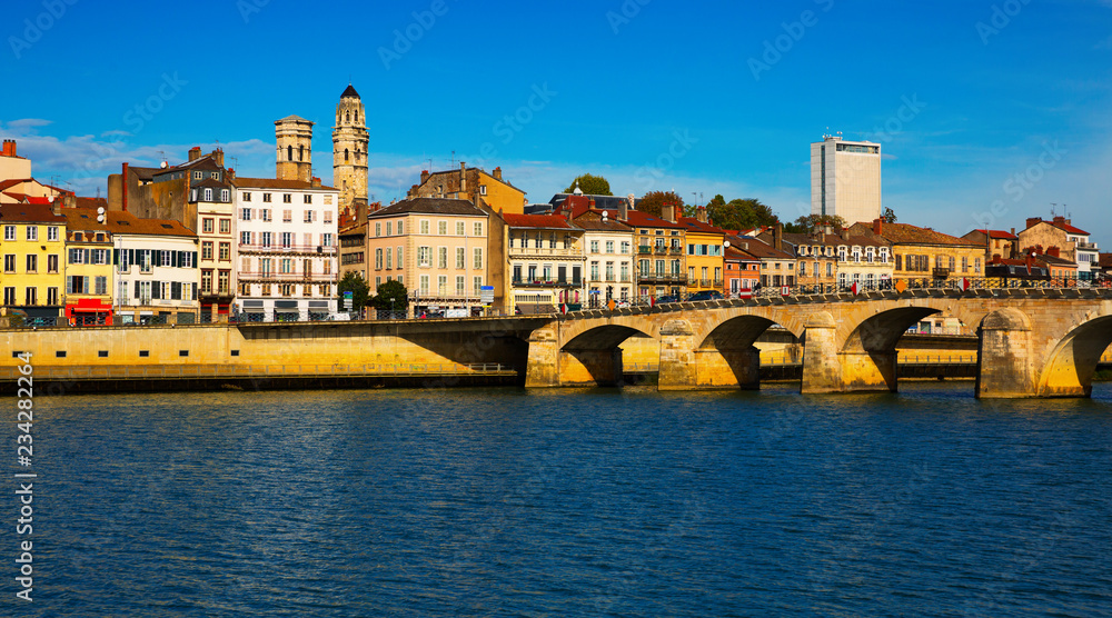 Panorama of Macon with Saone river, France