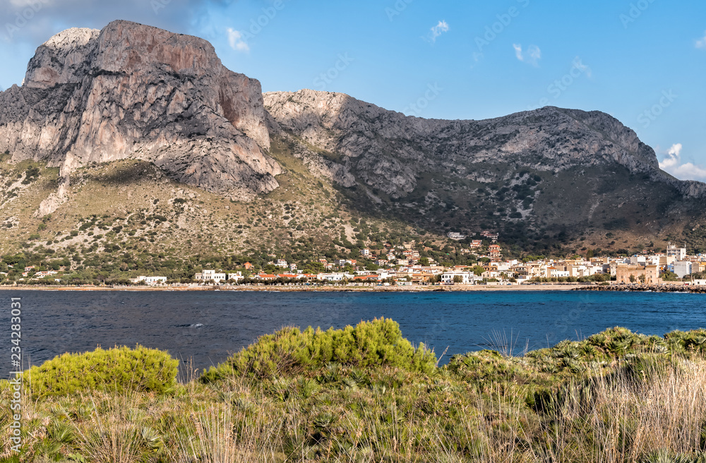 View of the Capo Gallo mount and gulf of Sferracavallo, province of Palermo, Sicily.