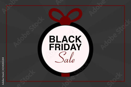 Illustrazione testo BLACK FRIDAY SALE, palla regalo, sfondo nero e grigio, vettoriale evento