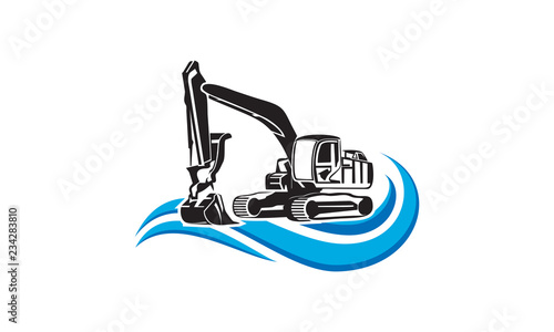 Back hoe and wave logo