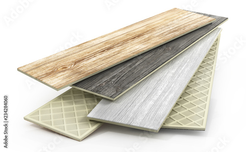 Ceramiñ tiles with wood texture on a white background. 3d illustration