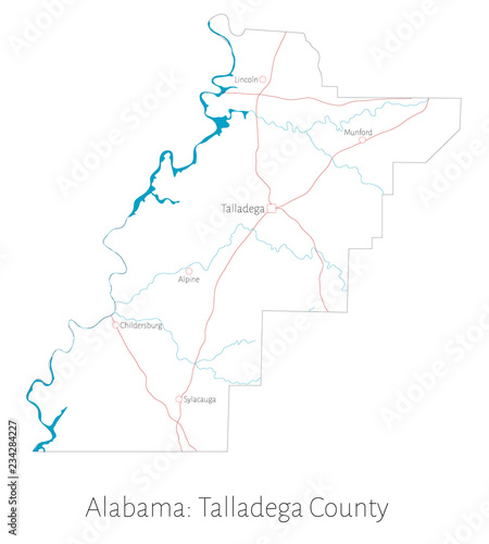 Detailed map of Talladega County in Alabama  USA
