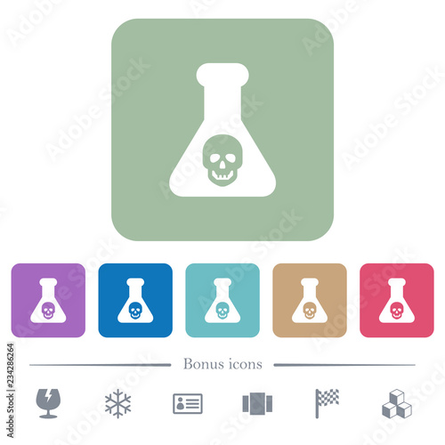Dangerous chemical experiment flat icons on color rounded square backgrounds
