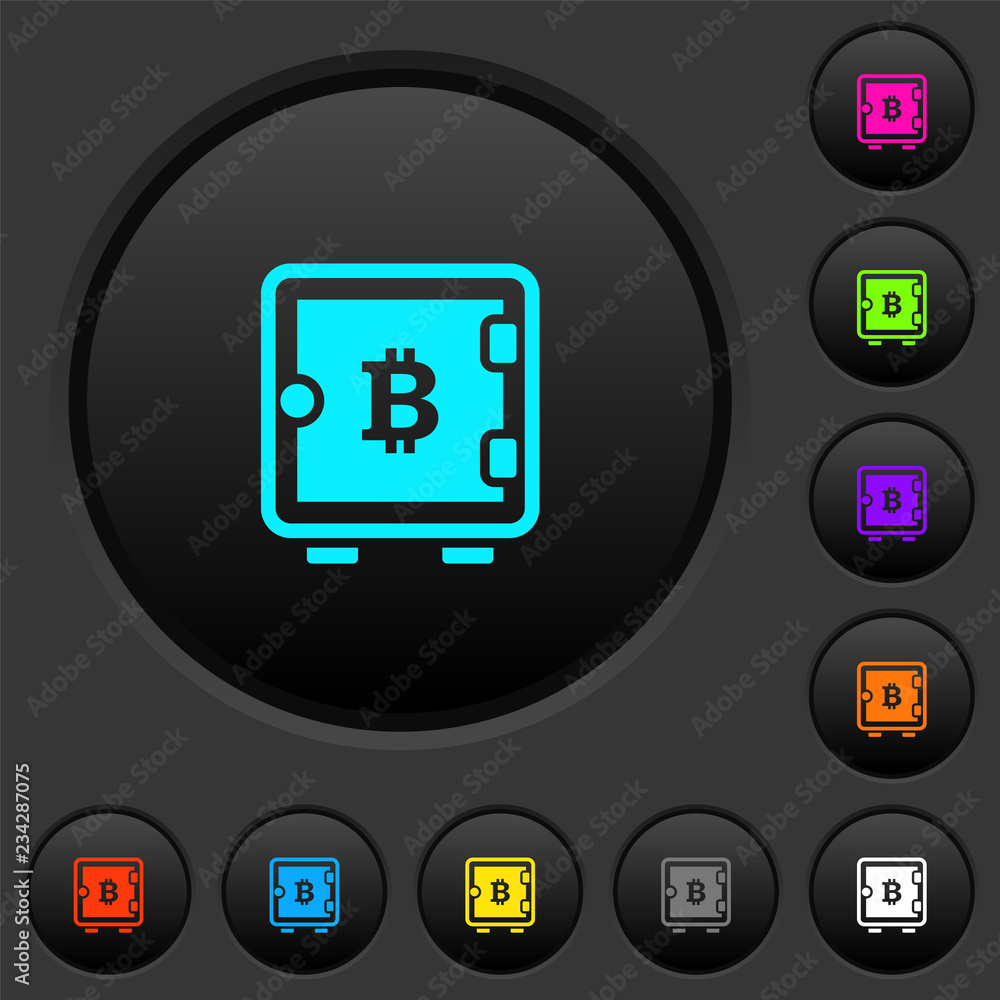 Bitcoin strong box dark push buttons with color icons Bitcoin strong box dark push buttons with color icons