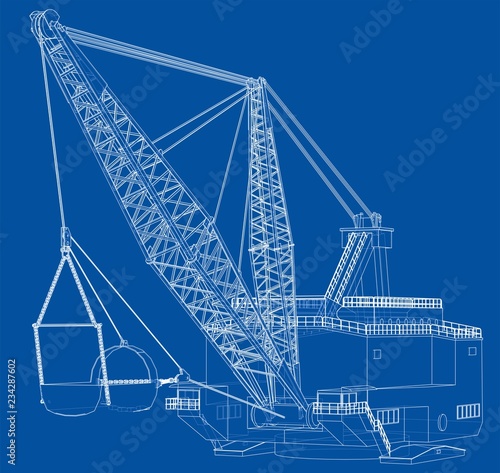 Dragline walking excavator. Vector