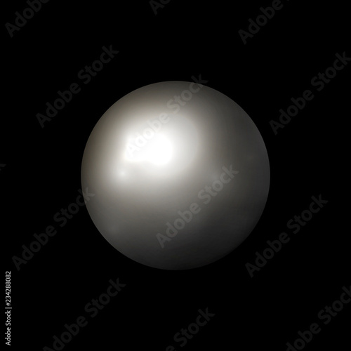 Vector abstract geometric shape. 3d shine silver color sphere. Ball isolated on black background. Christmas ornament, logo template, xmas decoration. Round balloon. Vector illustration. EPS 10.