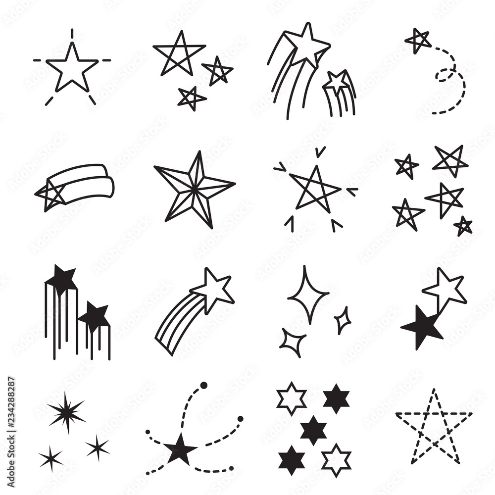 Naklejka premium Vector set of hand draw star doodle