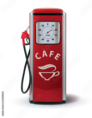 Gas Pump with coffee dispenser. Metaphor coffee is power for peo