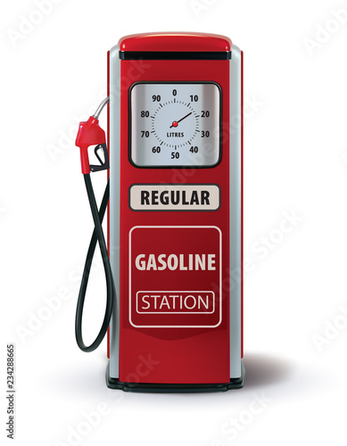 Vintage red gasoline pump. Vector 3d illustration