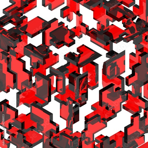 3D Quadrate Tapete - Fototapete Red transparent glass splinters of cube matrix on white background. 3d render