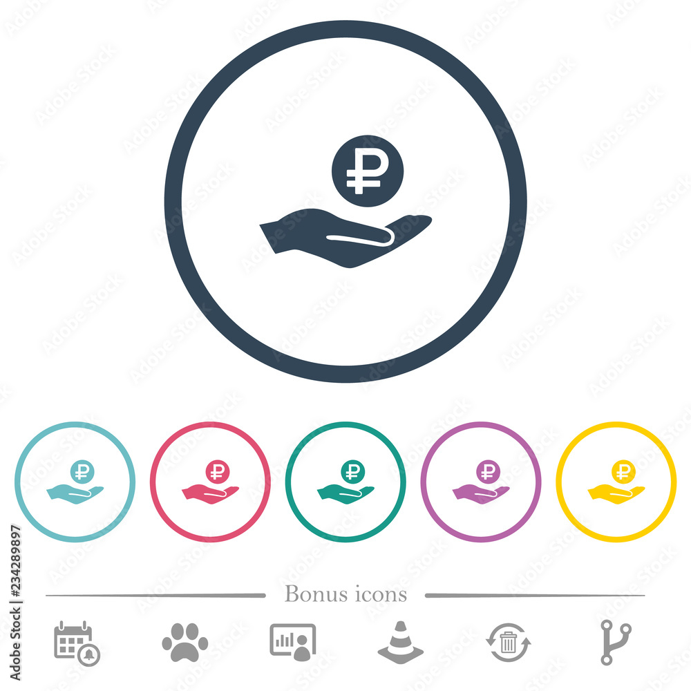 Ruble earnings flat color icons in round outlines Ruble earnings flat color icons in round outlines