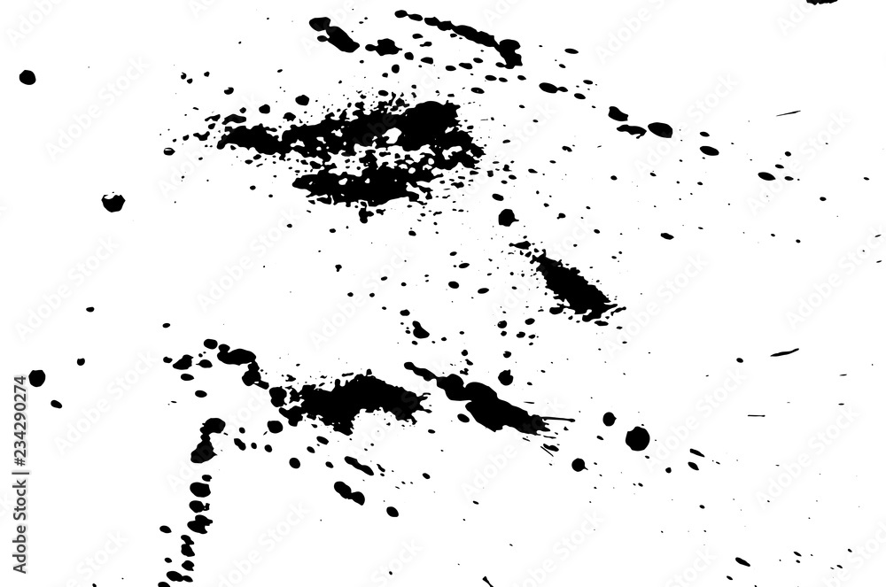 Ink grunge drops texture. Black hand drawn splashes and stains on white background.