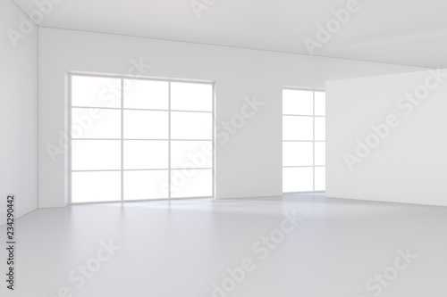 Modern room with empty white billboard. Mock up, 3D Rendering.