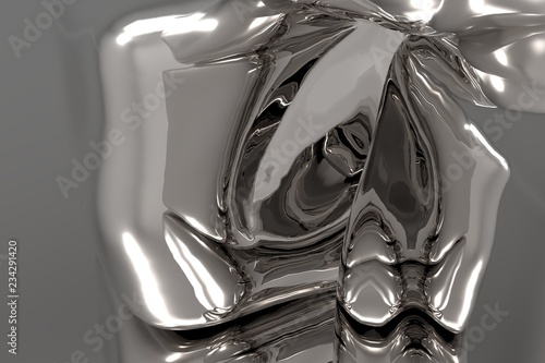 Abstract rippled dark metallic reflection background. 3D rendering