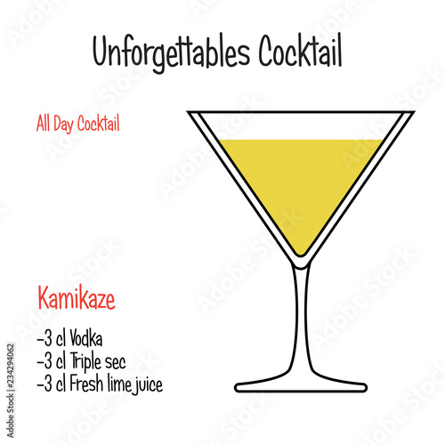 Yellow Bird alcoholic cocktail vector illustration recipe isolated