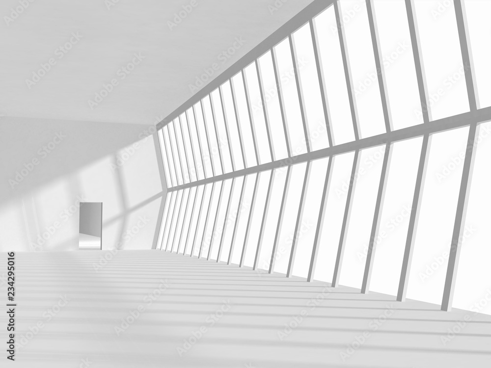 Obraz premium empty white toned corridor in modern building, 3D rendering
