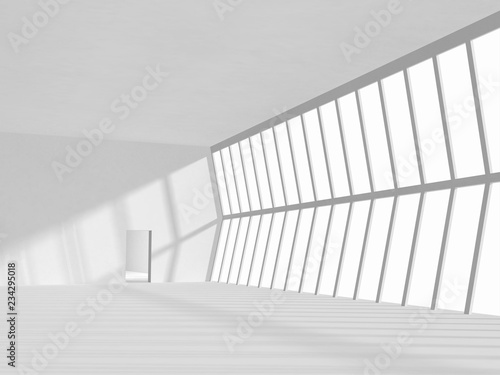 empty white toned corridor in modern building  3D rendering