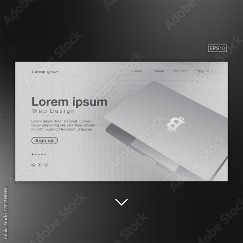 Bitcoin laptop silver abstract for homepage