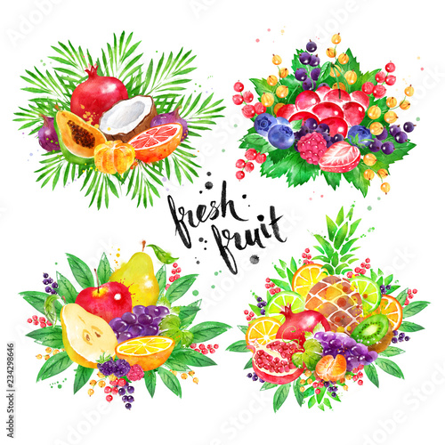 Fototapeta Naklejka Na Ścianę i Meble -  Illustration set of fresh fruit Bouquet