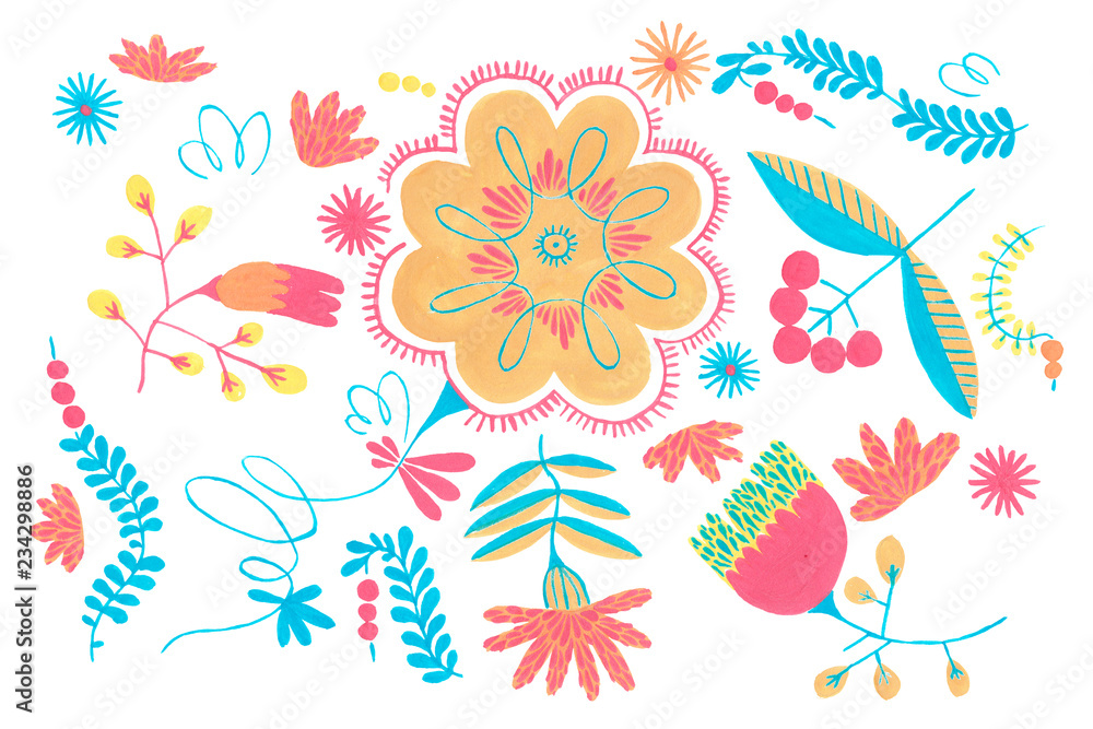 Obraz premium Folklore herbal background seamless flowers pattern.