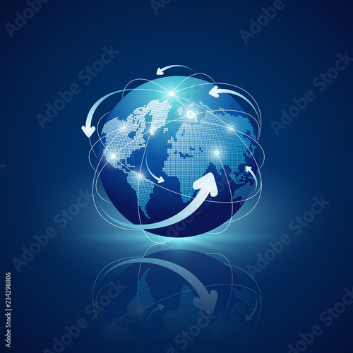 Globe connections network design on blue background, vector illustration